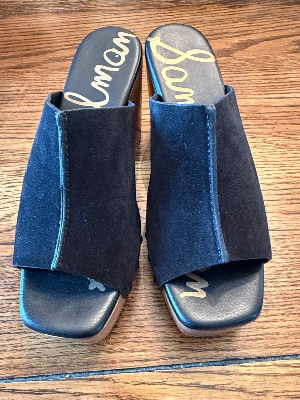 Sam Edelman Josselyn Black Suede Wooden Clog Mule Sandals Size 6 - Picture 3 of 12